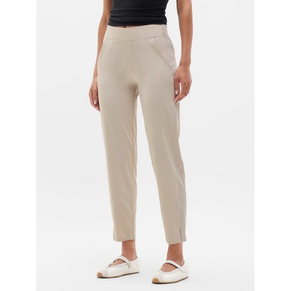 Athleta Brooklyn Mid Rise Ankle Pant 14 Tall Beige Pockets Elastic *READ